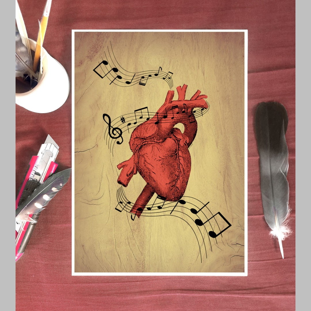 Music Heart - Music Wall Print, Art Music Print, Eclectic Decor, Music ...
