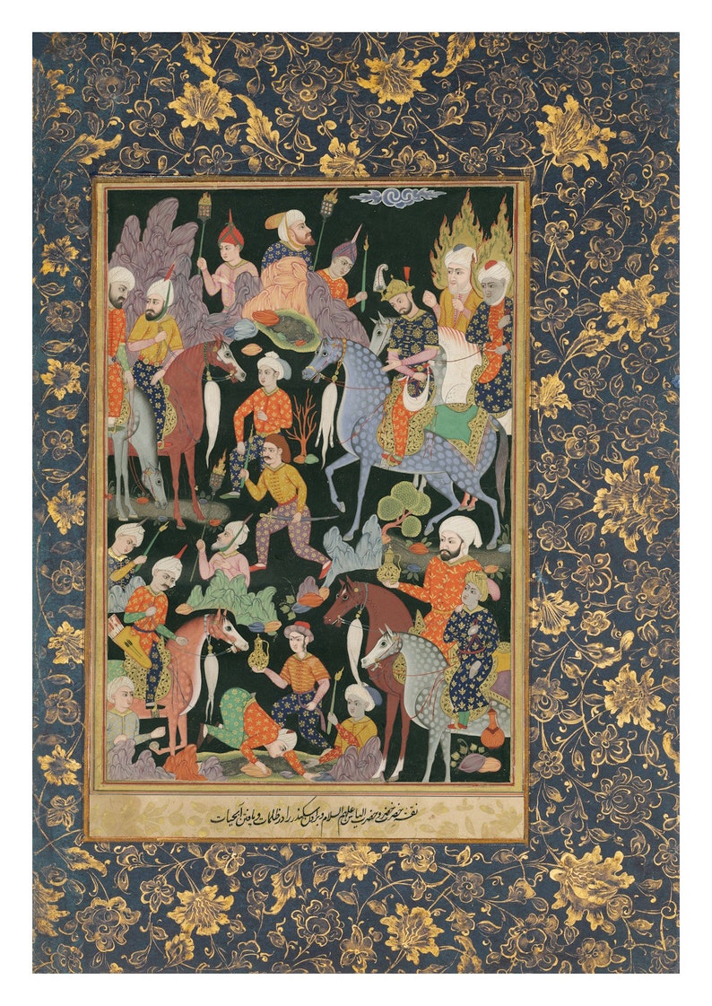 Full view Khidr and Elijah Discover The Water of Life - Eclectic Wall Art, Mughal Art Print, Persian Miniature Art