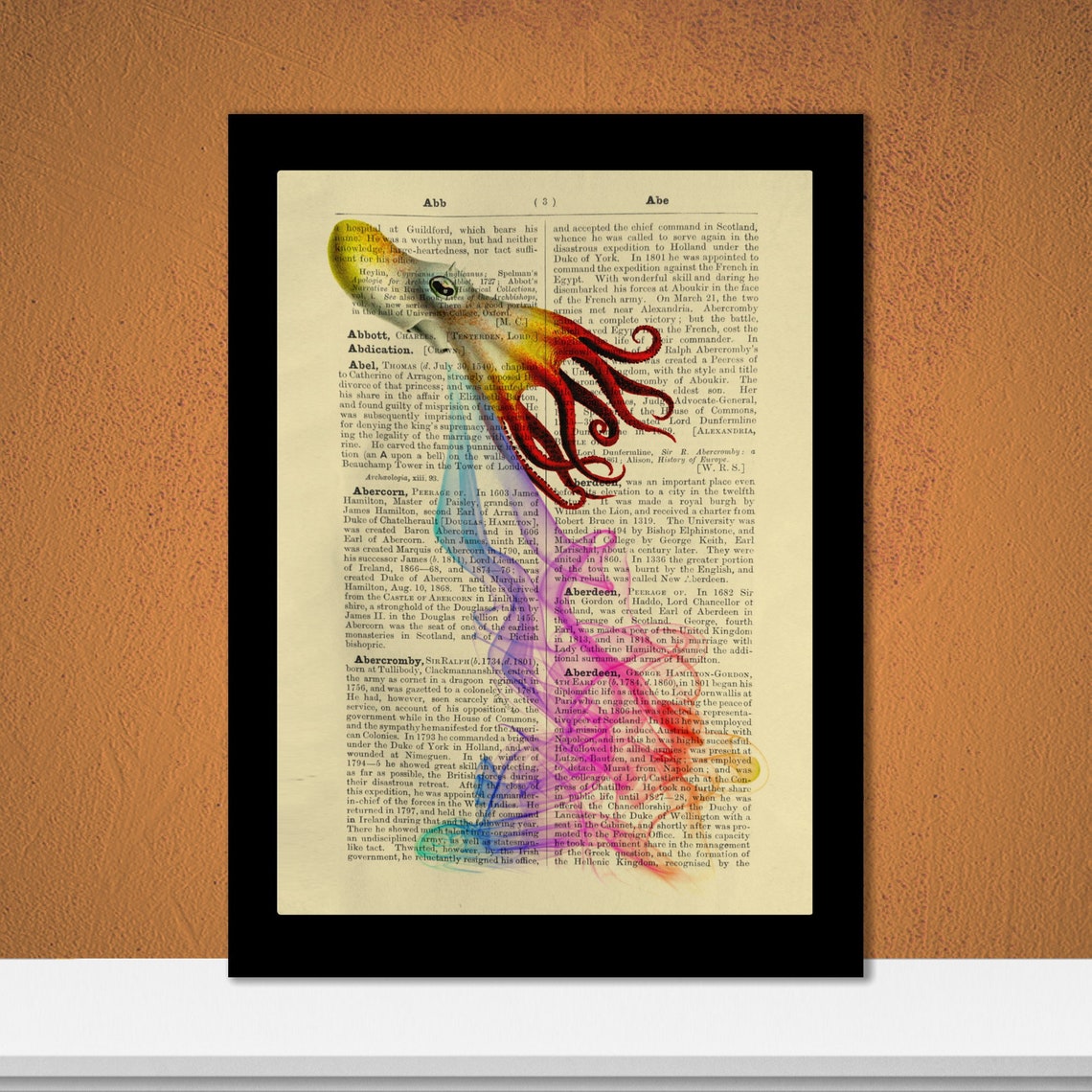 Octopus Squirting Ink Squid Art Rainbow Print Dictionary Etsy