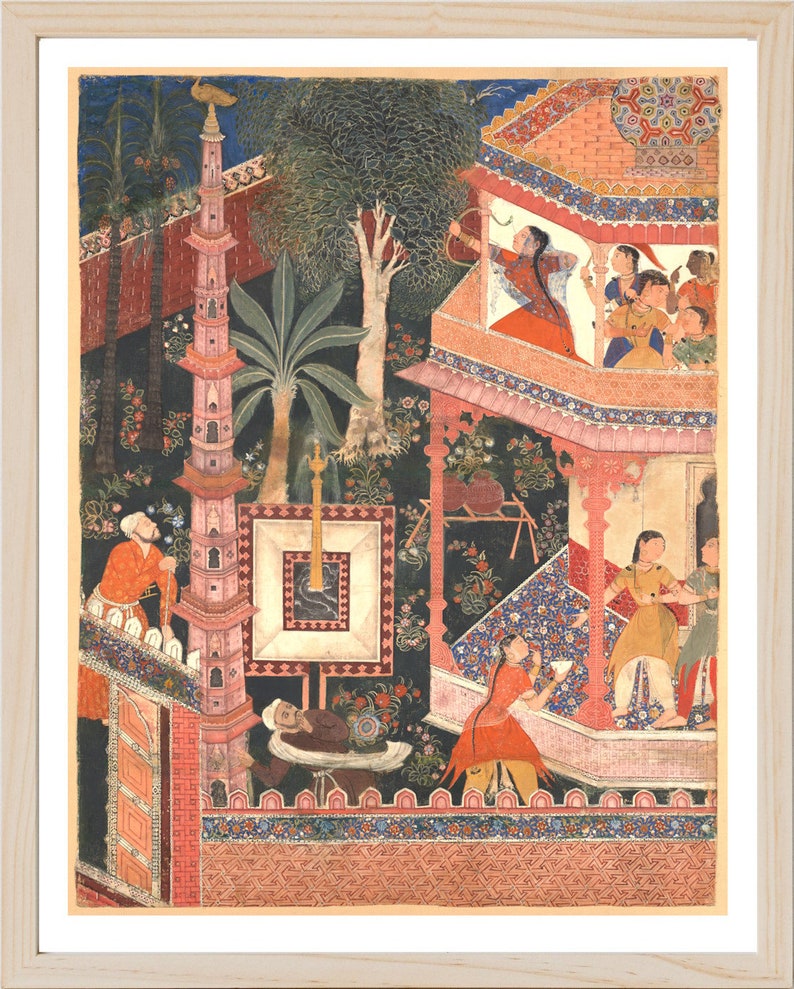 Full view Archer Princess, Mughal Art, Fine Art Print, Eclectic Wall Art