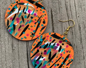 90’s earrings, throwback artsy handcrafted earrings, super lightweight wooden earrings, Black owned business.