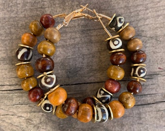 African inspired elegant hoop earrings, 2” tribal bead hoop earrings, everyday jewelry, gift idea for her, Black owned jewelry shop.