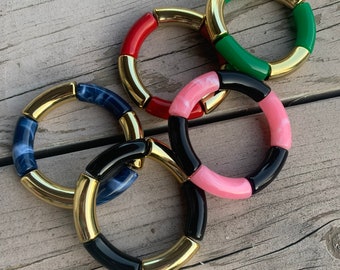 Chunky bracelet set, Bundle Cabana (3) bracelets!  Colorful curved tube bracelets, Black owned business. (blue is temporarily unavailable)