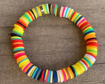 Colorful bead bracelet, elastic African vinyl bead bracelet, vibrant stretch bracelet, BUY 2 GET 1 FREE, Black owned  shop.