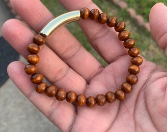 Wooden bead elastic bracelet, Black owned jewelry shop.