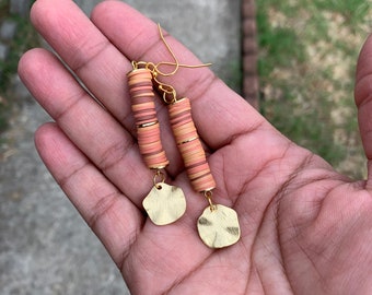 Heishi earrings, African vinyl bead dangle earrings,everyday earrings, Buy 2 pair receive 1 pair free,(see description) Black owned shop.