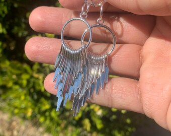 Shimmy dangle earrings, geometric silver dangle earrings, Black owned jewelry shop.