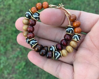 African inspired hoop earrings|tribal bead hoop earrings|everyday jewelry|gift idea for her| Black owned jewelry shop|NEW DESIGN