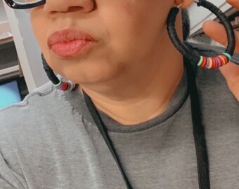 Big hoop earrings, African 3” heishi flat bead earrings, gift for her, ethnic hoop earrings, Black owned shop.