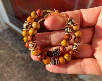 African inspired hoop earrings, 2” tribal bead hoop earrings, everyday jewelry, gift idea for her, Black owned shop.