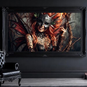 Fire Pixie Art Print: Orange Hair, Tattooed Gothic Fairy