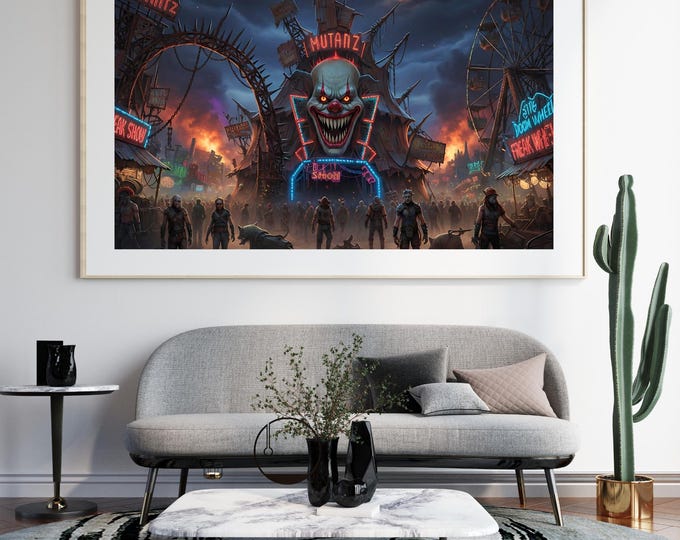 Twisted Zombie Circus Print, Horror Clowns, Freak Show (Digital Download)