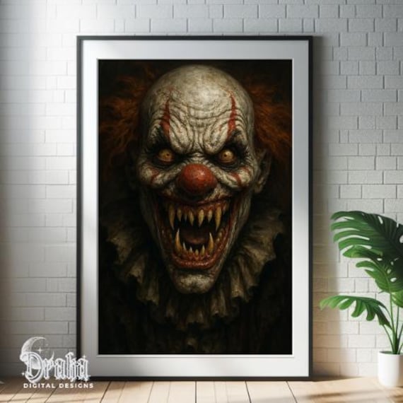Horror Clown Printable Art: Named 'Carnage Jester', Mythic Evil Circus Clown (Digital Download)