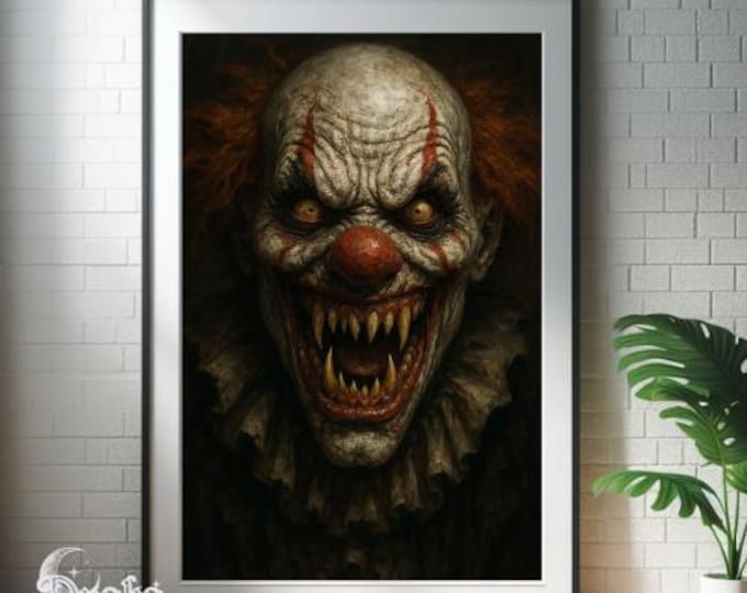 Horror Clown Printable Art: Named 'Carnage Jester', Mythic Evil Circus Clown (Digital Download)