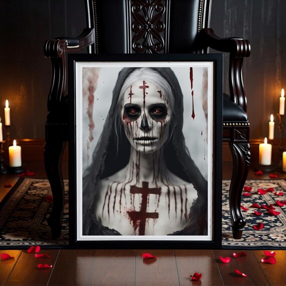 Gothic Nun Wall Art: Dark Fantasy Ritual Horror Print - Digital Download