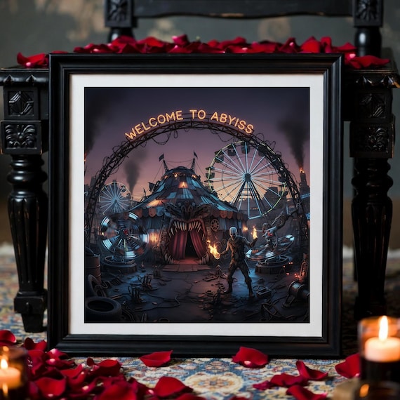 Carnival Printable Art: Neon Horror Circus - Dark Clown Scenescape