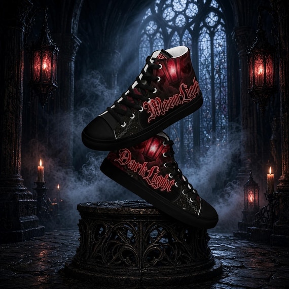 oxDarkLight x oxMoonLight Gothic High‑Top Canvas Shoes • Dark Lantern Design • Alternative Streetwear Footwear
