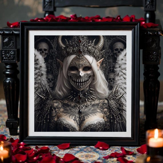 Gothic Fallen Seraph Art • Dark Skull Mask Angel Print • Witch‑Core Decor • Instant Download