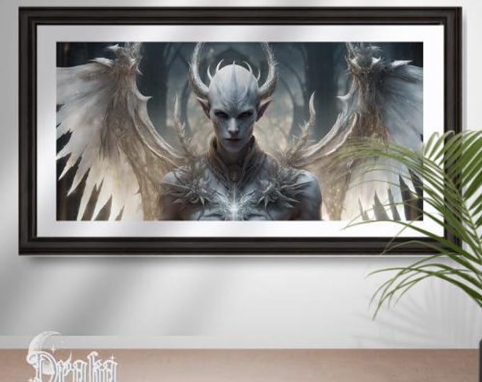Gothic Celestial Demon Art, Horned Angel, Dark Fantasy Print (Printable Download)