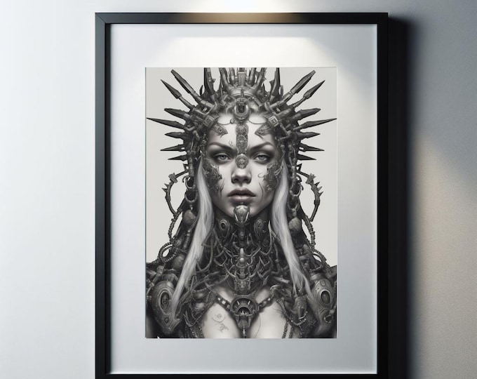 Digital Art Print: Futuristic Cyberpunk Priestess - Gothic Sci-Fi