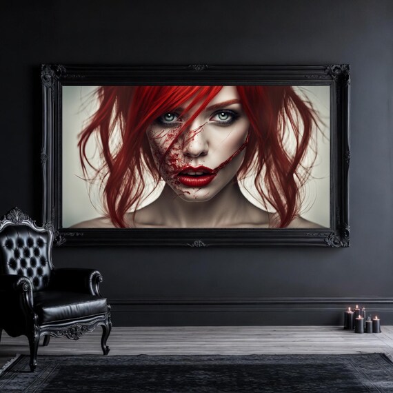 Red‑Haired Woman Portrait - Surreal Emotional Art Print - Dramatic Conceptual Wall Art - Digital Download