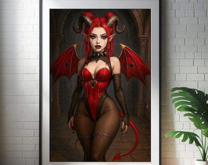 Crimson Succubus Queen Art: Veloria Sinheart Dark Fantasy Print