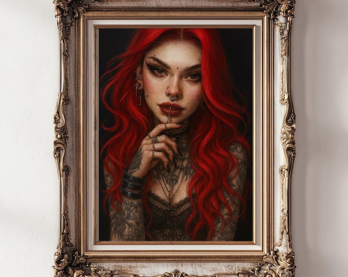 Red-Haired Witch Portrait: Gothic Rebel Art - Dark Punk Energy