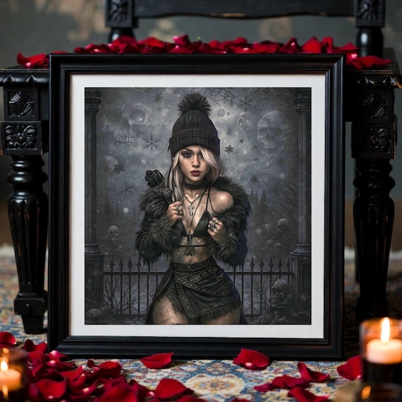 Gothic Winter Skull Wall Art Printable – Midnight Frost Fantasy Print – Dark Gothic Bedroom Decor