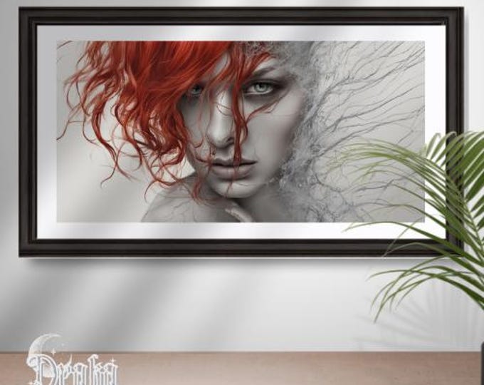Emotional Surreal Portrait - Red-Haired Woman Wall Art Print