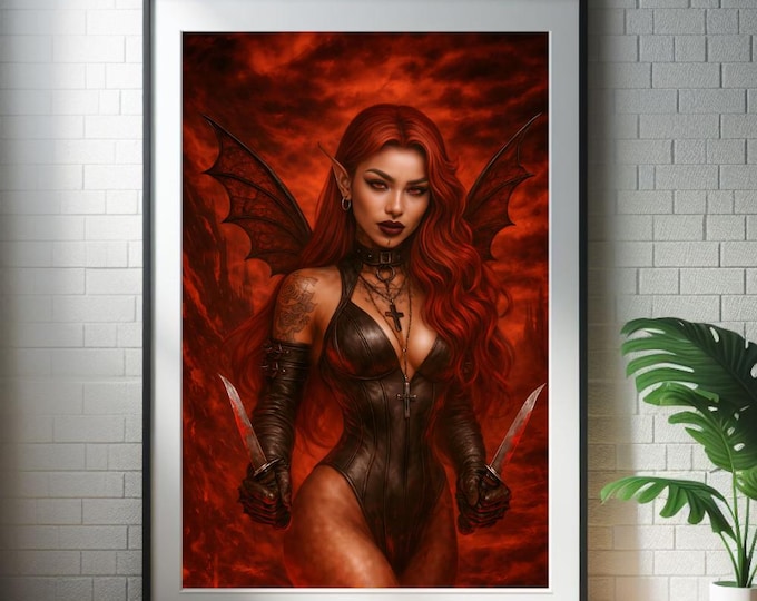 Gothic Demon Queen Art, Elyra Bloodveil, Dark Succubus (Digital Download)
