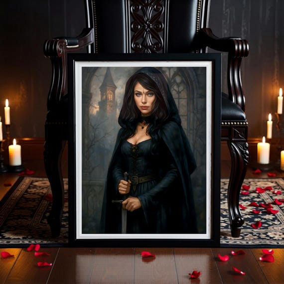 Dark Fantasy Medieval Queen Wall Art Printable, Gothic Regal Warrior Decor, Female RPG Print