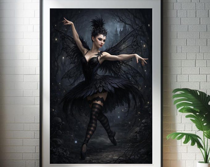 Black Swan Queen Printable Art - Gothic Ballet Dancer, Dark Fantasy Print