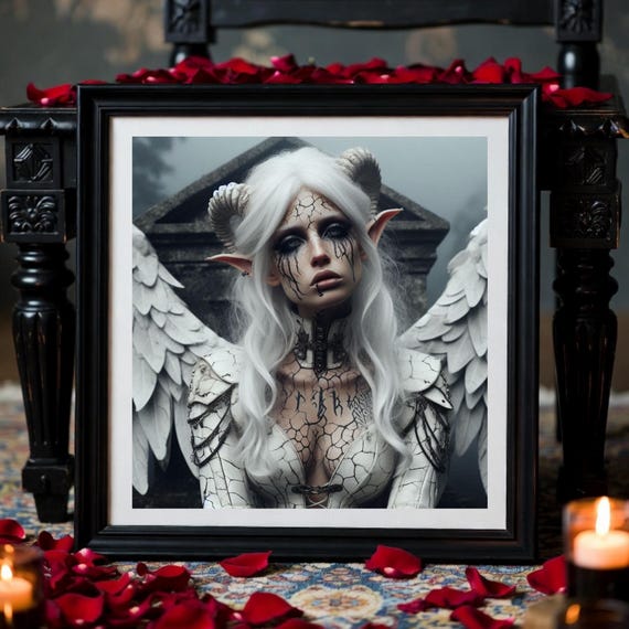 Gothic Winged Demoness Art Print: Dark Fantasy Fallen Angel