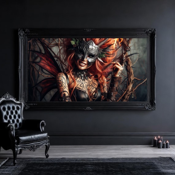Fire Pixie Art Print: Orange Hair, Tattooed Gothic Fairy