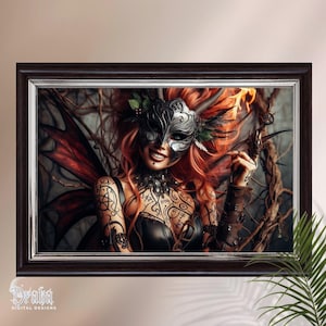 Feuer Pixie Art Print: Orangehaarige, tätowierte Gothic Fee