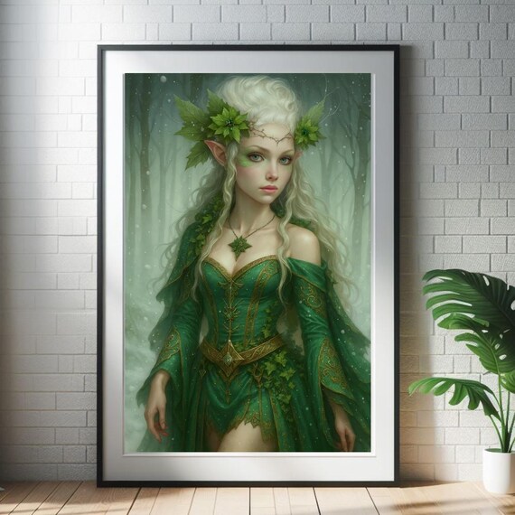 Fantasy Elf Queen Print: Verdelune Frostleaf - Winter Woodland Art