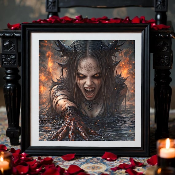 Dark Gothic Priestess Wall Art Printable, Infernal Demon  Feminine Print, Gothic Bedroom Decor Download