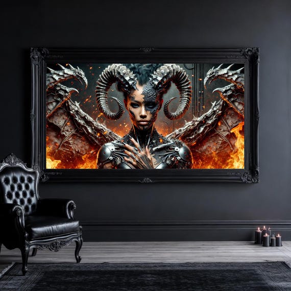 Cyberpunk Demon Wall Art -  Sci-Fi Fantasy Print - Futuristic Decor - Gaming Room Print