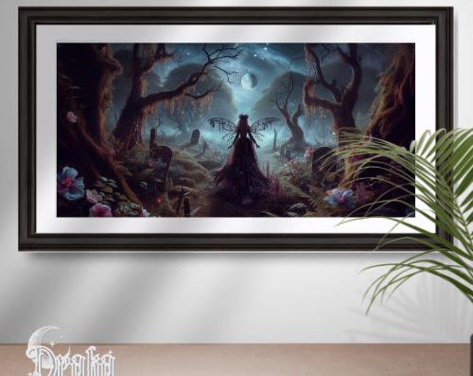 Gothic Fairy Woodlands Digital Art, Moonlit Dark Forest (Printable)