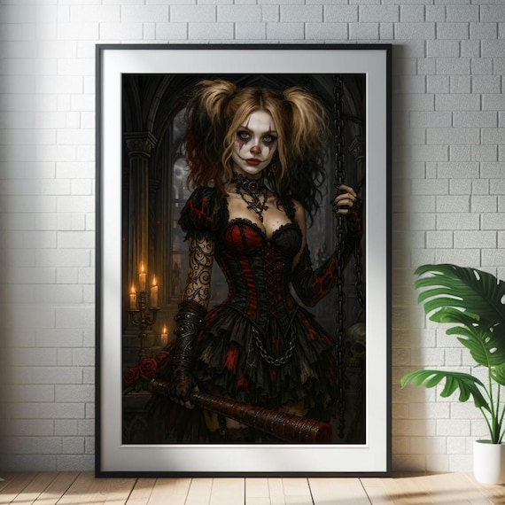 Dark Circus Clown Art: Gothic Marionette Doll - Red & Black