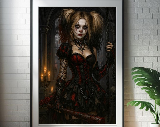 Dark Circus Clown Art: Gothic Marionette Doll - Red & Black
