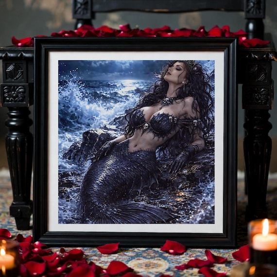 Gothic Mermaid Wall Art - Dark Fantasy Ocean Print -Mythical Siren Bedroom Decor - Digital Download