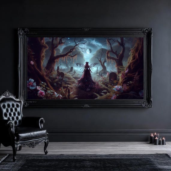 Gothic Fairy Woodlands Digital Art, Moonlit Dark Forest (Printable)