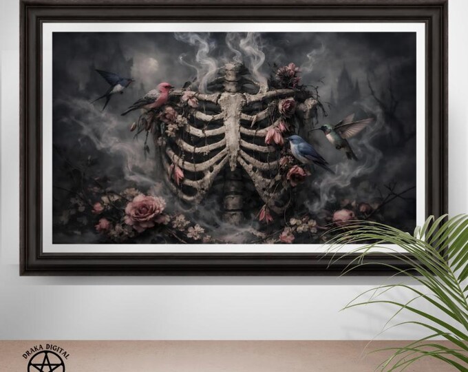 Gothic Ribcage Printable, Botanical Bones, Dark Fantasy (Digital Download)