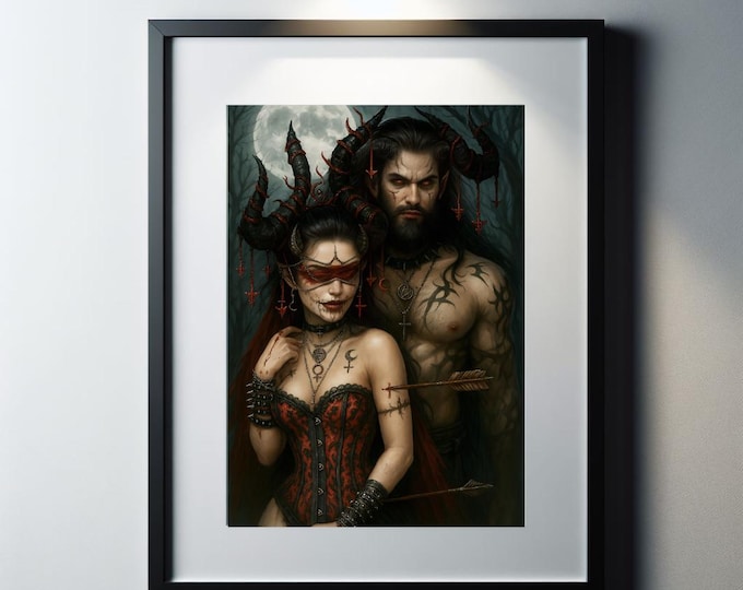 Romantic Gothic Couple Print: Dark Fantasy Lovers (Instant Download)
