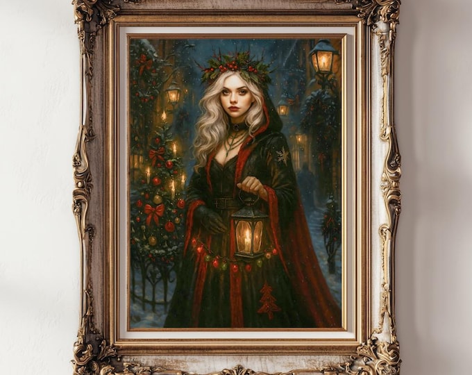 Lantern Queen Winter Court Art, Snow Maiden, Holly Crown (Digital Download)
