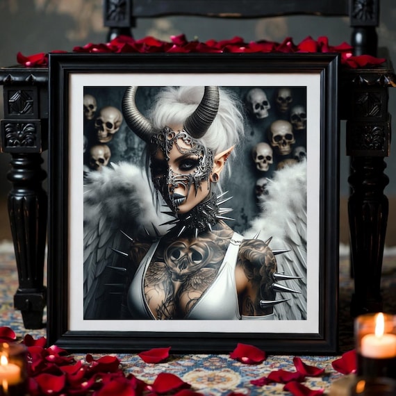 Tattooed Gothic Angel Print: Dark Winged Demon (Digital Download)