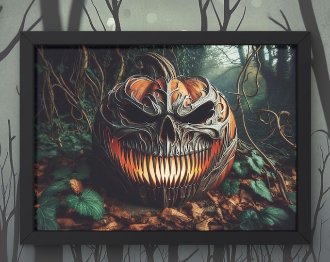Gothic Halloween Pumpkin Skull Art Print: Lanternspawn Forest Horror (Digital Download)