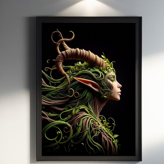 Horned Elf Silhouette: Fantasy Forest Oracle (Printable Wall Art)
