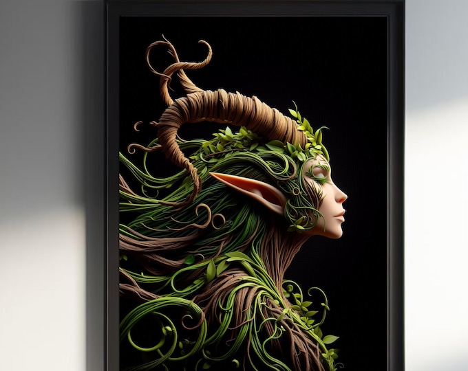 Horned Elf Silhouette: Fantasy Forest Oracle (Printable Wall Art)